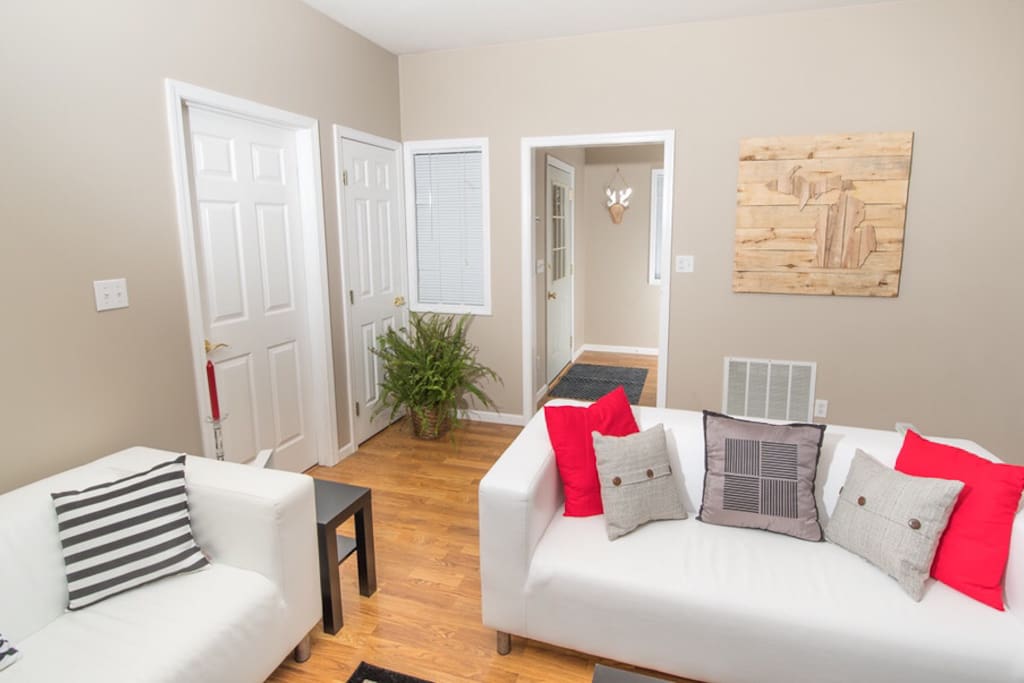 View from living room to entry hall