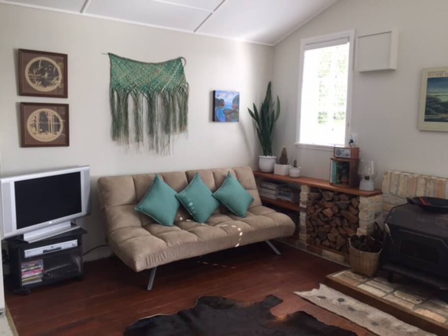 Lounge with wood burner.