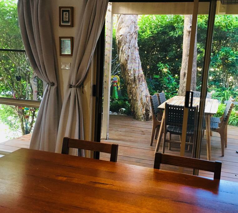 Private courtyard with leafy green garden.