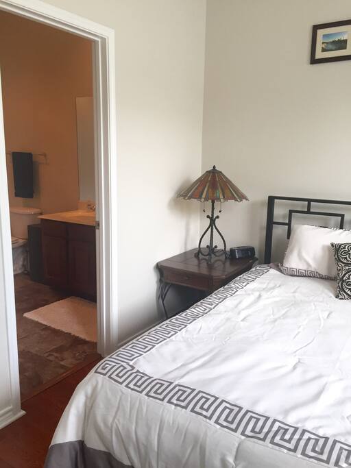 Private full bath and walk in closet.