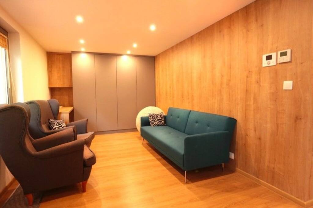 Comfortable sofa for two.Downstairs.