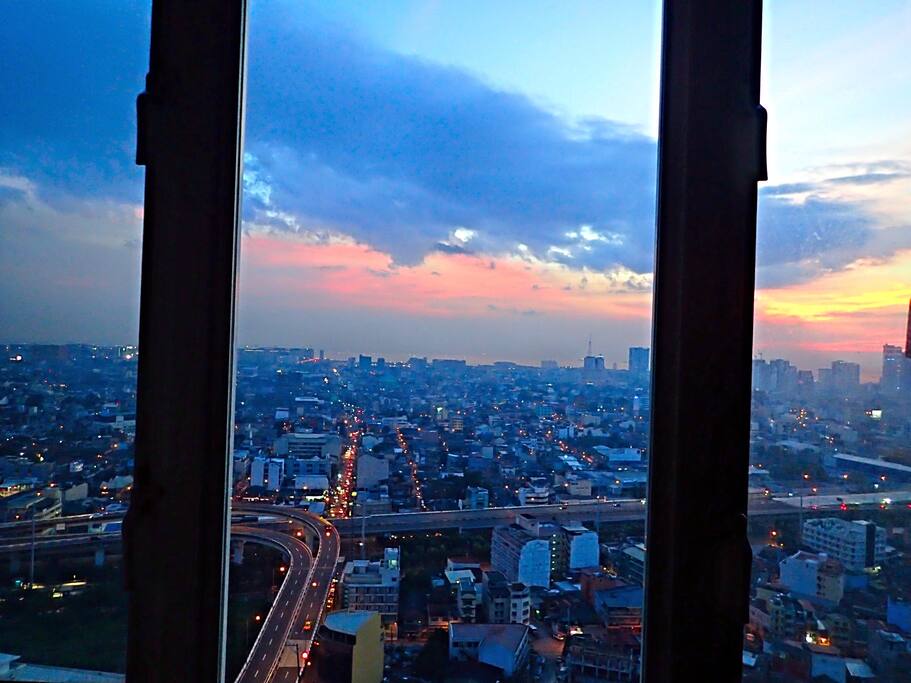 Manila bay view sunset inside the room