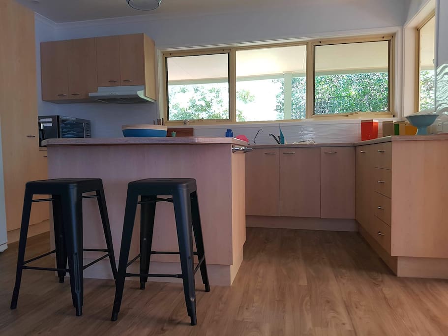Bright airy kitchen with convection/microwave, dishwasher, toaster, kettle and coffee maker