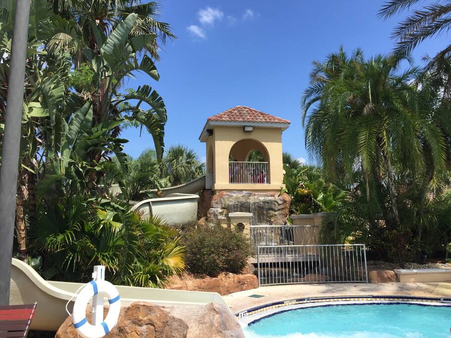 Water slide in pools area