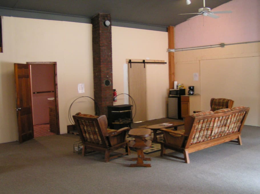 Seating area with gas fireplace.