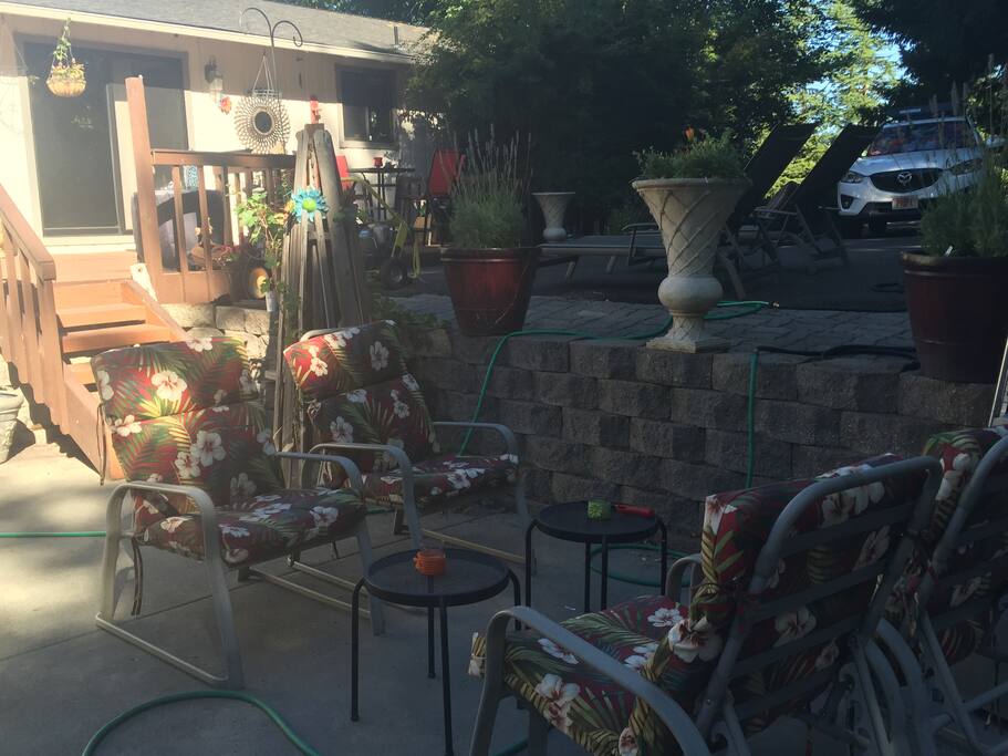 The sitting area by the pool is a serene place to sit and have a cup of coffee in the morning or a glass of wine in the evening.