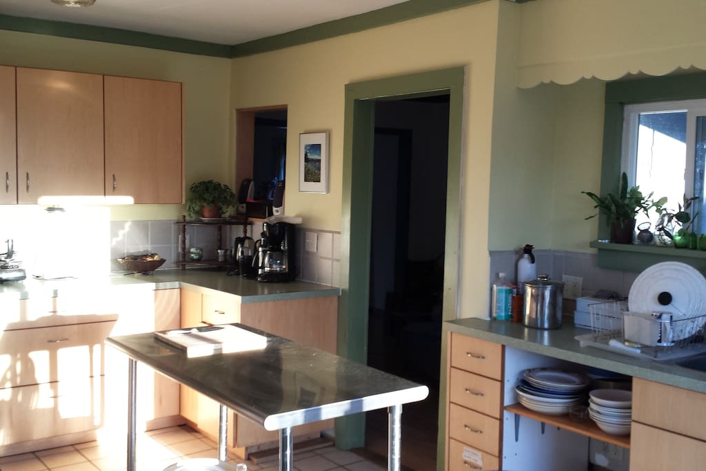 Kitchen has lots of counter space and natural light