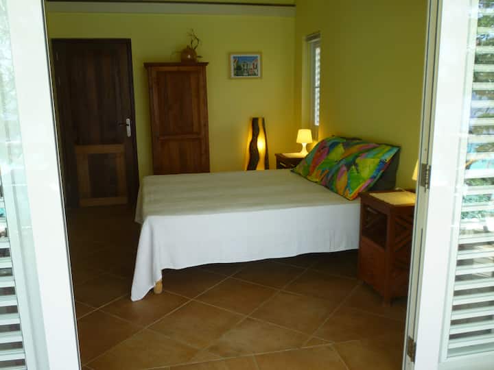 ಡಬಲ್ ಬೆಡ್ ಹೊಂದಿರುವ ಮಾಸ್ಟರ್ ಬೆಡ್‌ರೂಮ್