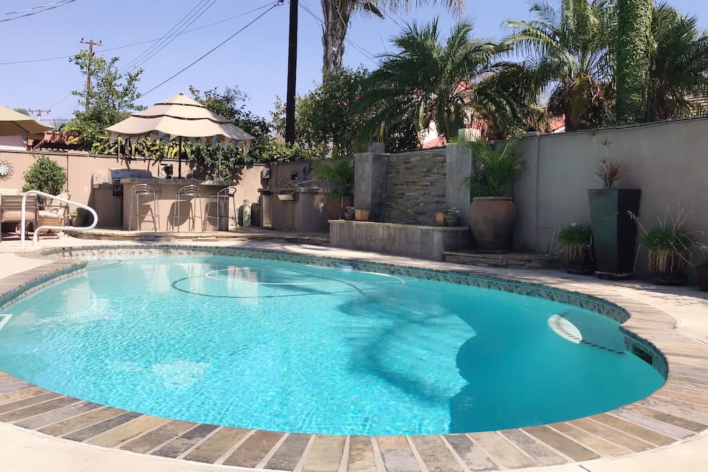 Private swimming pool and patio