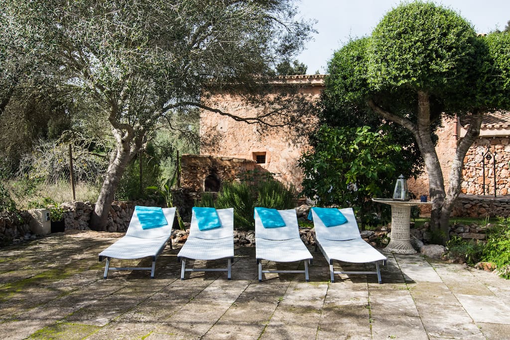 Relax on the sun loungers by the pool
