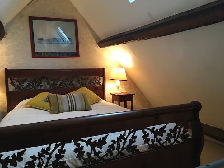 Spiral bedroom - the bed is to be found in the eves at the top of a metal spiral staircase.  The skylight over the bed has a very good black out blind.