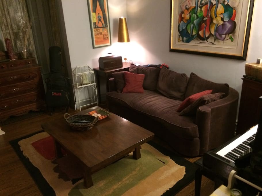 Guests-only living room to relax, work, play piano, or watch DirectTV and Netflix.