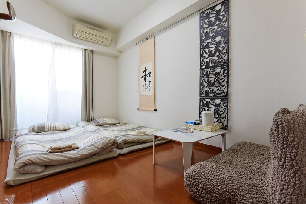 Two single beds and one sofa (which can be a bed too)