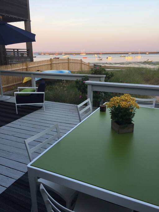 Very large private deck w dining seating for eight. Very large outdoor living room and barbecue grille. All outdoor furniture is new. Peaceful and beautiful setting.