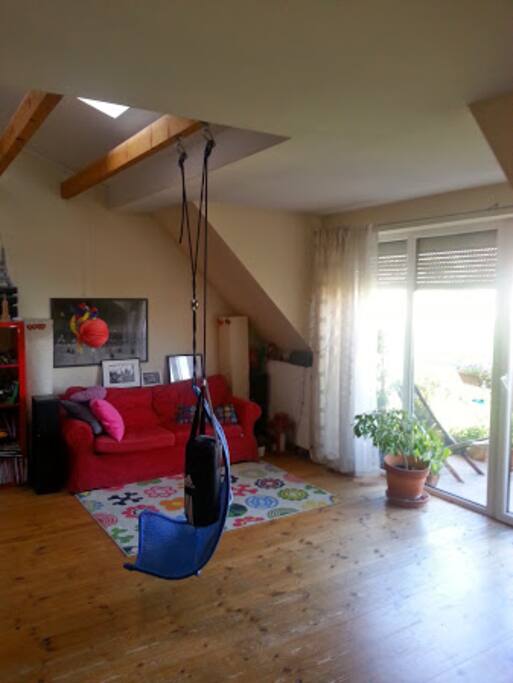 Living room with terrace windows