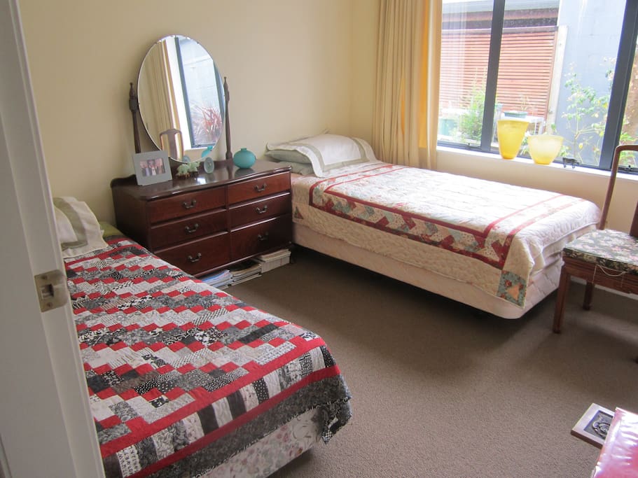 Our twin bedroom with its nice outlook into our back garden.