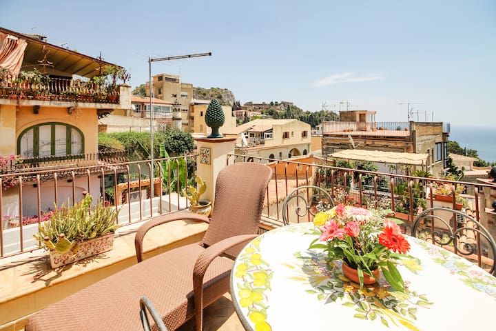 Taormina Center  - Sea view from amazing terrace!