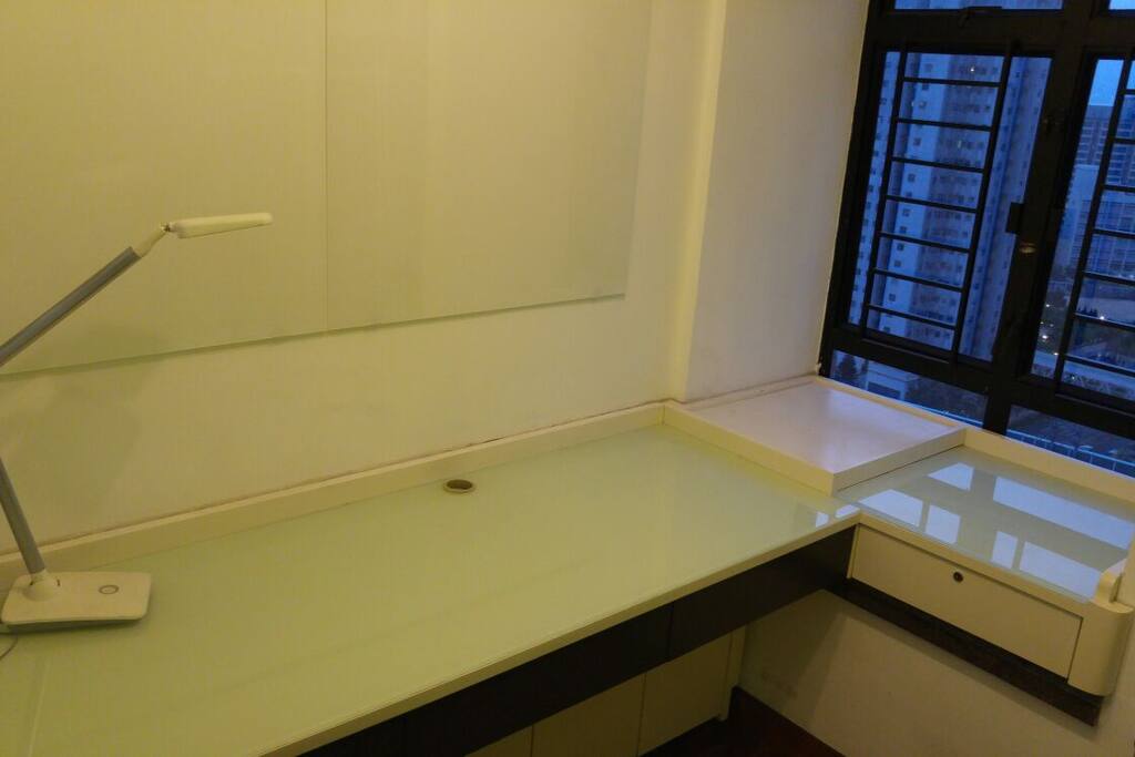Study room with a Long Desk and LED lamp.