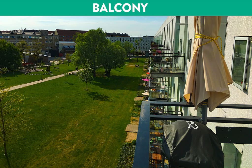 Large park in the back of the building