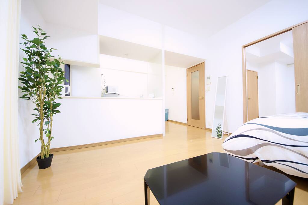 Living room with a semi-double bed and a semi-double sofa bed
