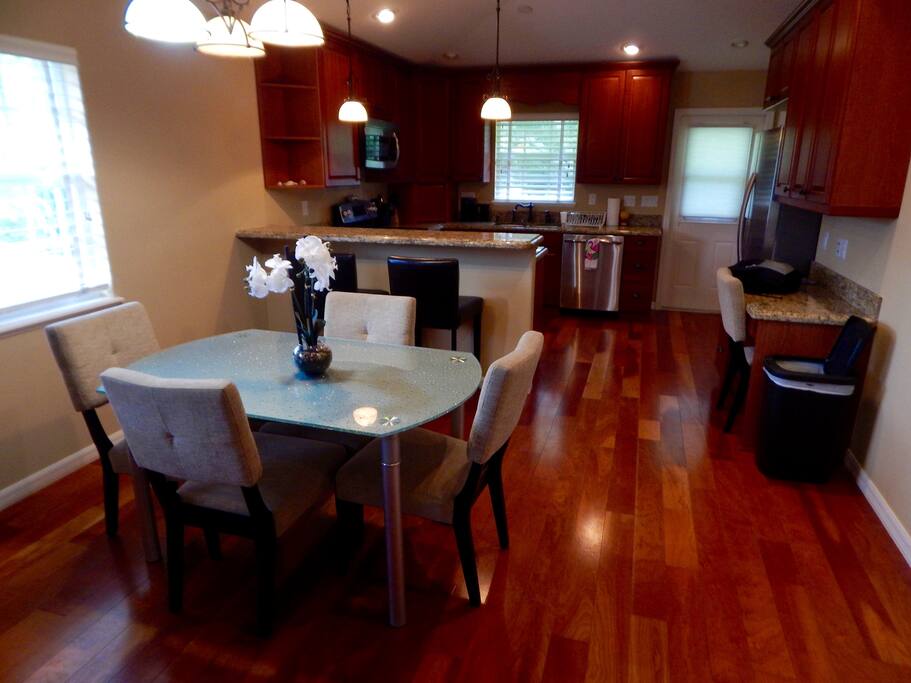 View of the Dining Table and Kitchen.
