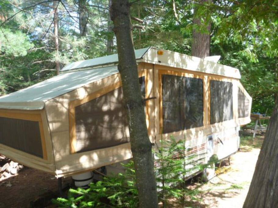 Shaded and comes with a firepit