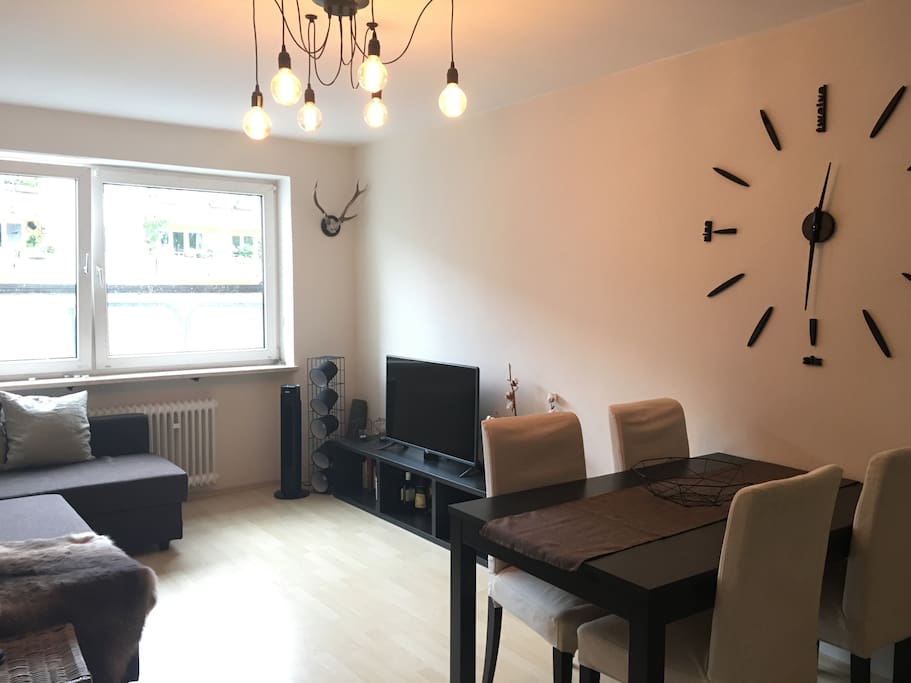 Living and dining room with TV