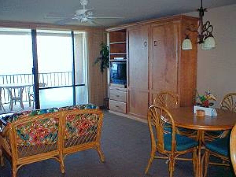 Pull down Queen Murphy bed in Living Room.
