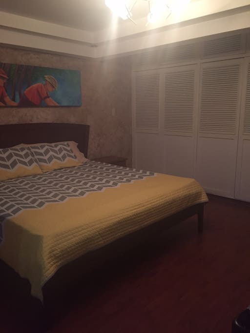 Habitación tranquila y amplia, con espacio disponible en closet.