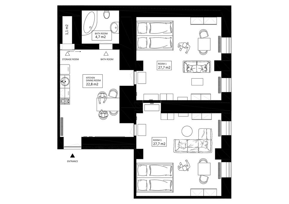 plan of the 84m2 apartment