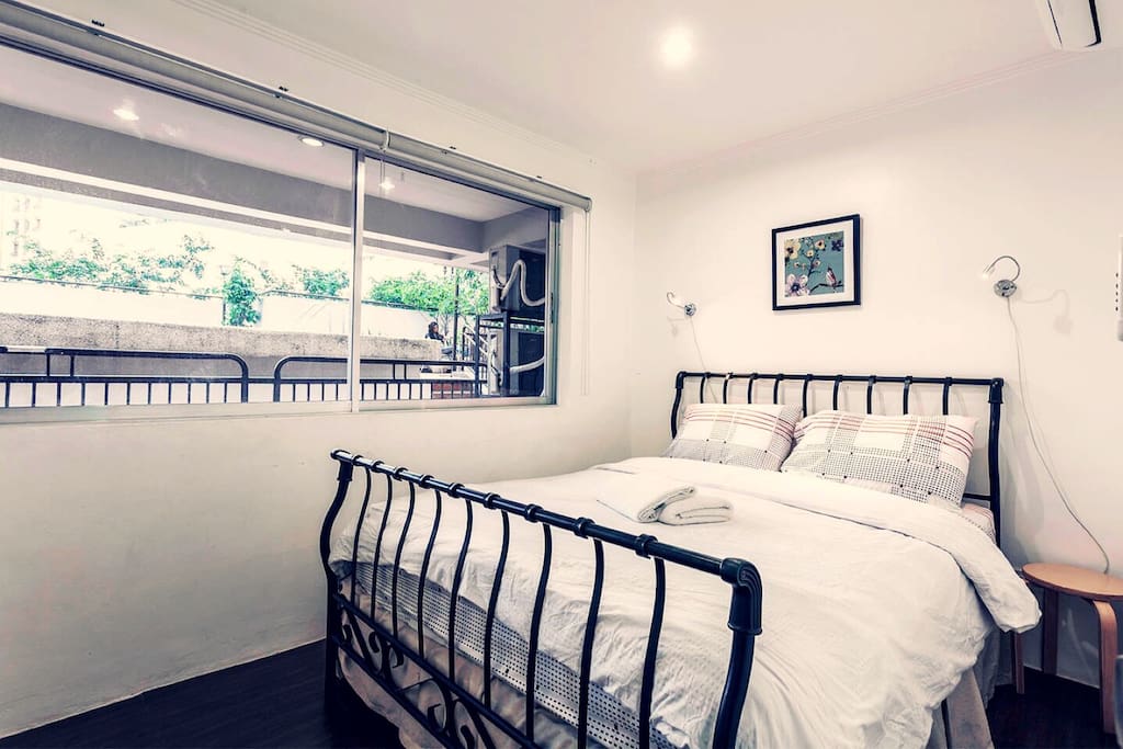 The apartment comes fully furnished with towels, blankets, and pillows