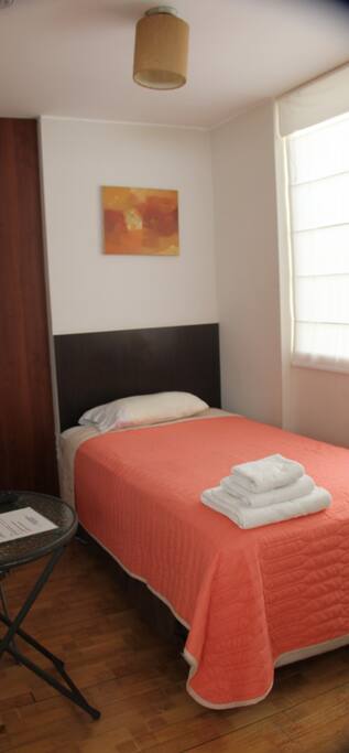Cama individual con baño privado, economica y funcional, tv