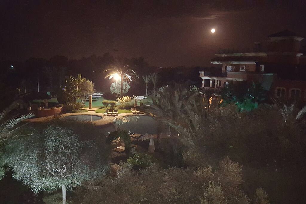 vue des jardins prise la nuit du balcon