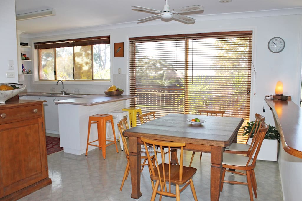 kitchen dining and breakfast bar faces east to sunrise