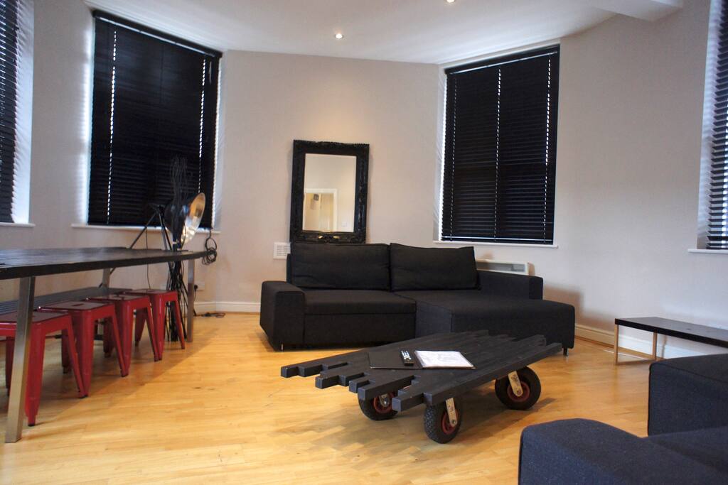 Here's your living room with two double sofa beds for the extra guests