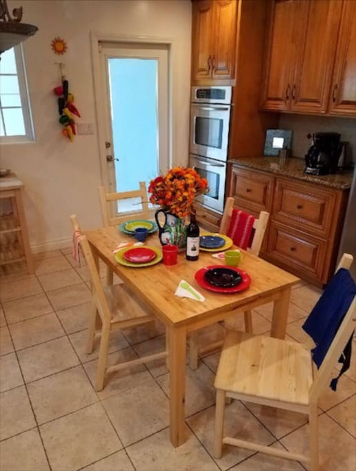 Free Coffee, Tea, Fruit, and Sometimes Muffins, Double Oven, Pots, Pans, Utensils, Dishes, Glasses, Drinking Water, Mugs