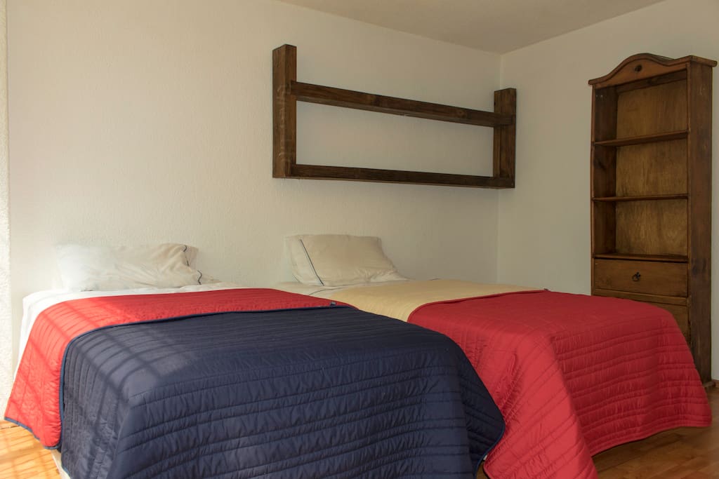 Two single beds, with hotel-type mattress, fireproof, very resistant, they do not keep moths or mites.