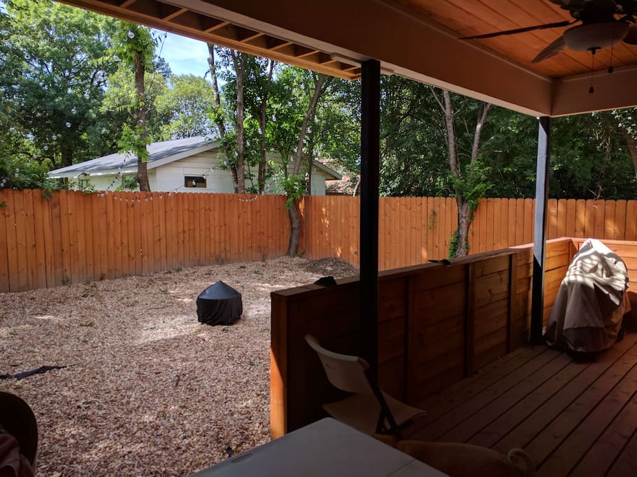 Beautiful cedar deck with lounge area and grill