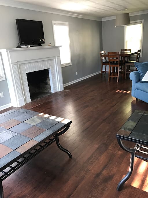 Living room with Pergo flooring.