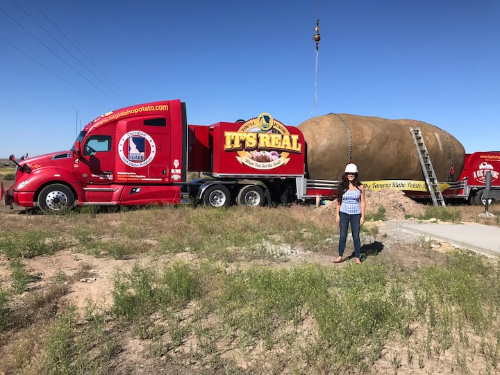 Delivery Day! After traveling around the country for over 7 years the potato was lifted off the truck via a large crane and onto it's permanent resting place!