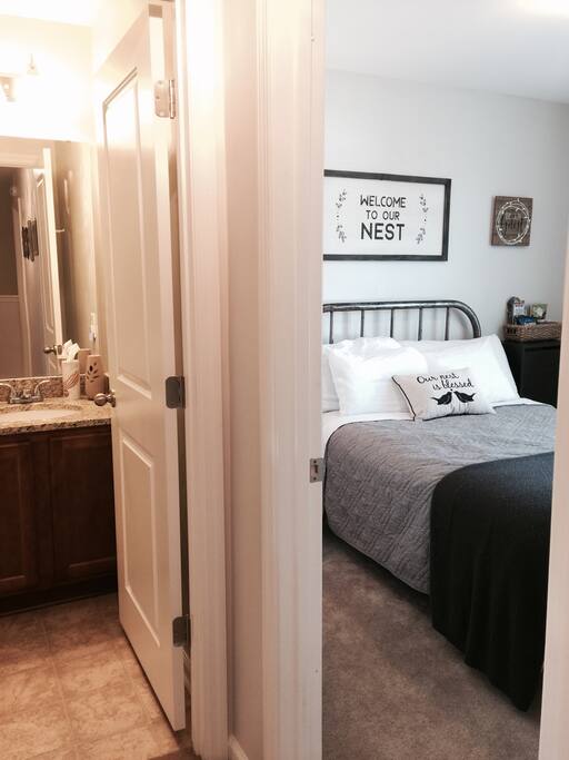 This hallway, with your bathroom and bedroom, is also private. It is around the corner from the other room.