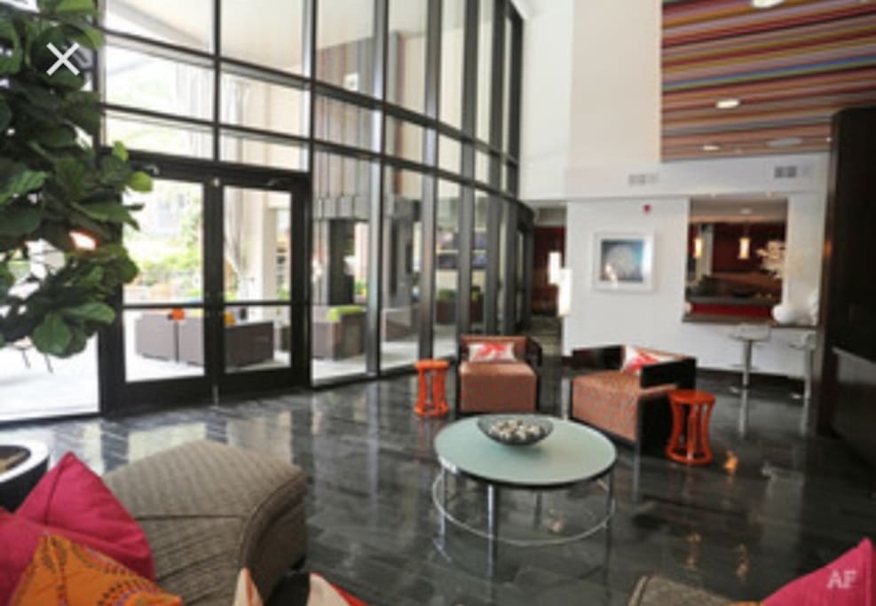 Chic lobby with free coffee/tea