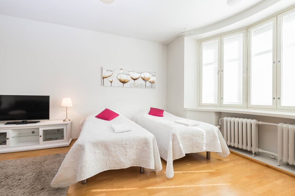 Two single beds in the living room