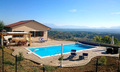 Modern villa, with heated pool.