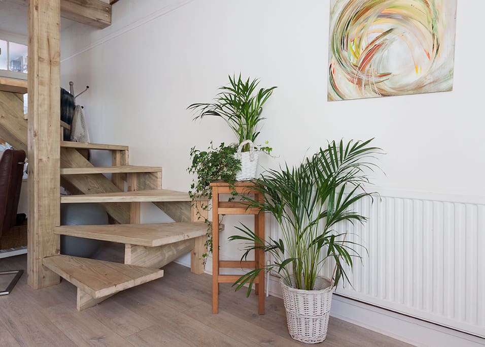 Bespoke Danish design staircase with contemporary toughened glass walls and wooden handrail for safety
