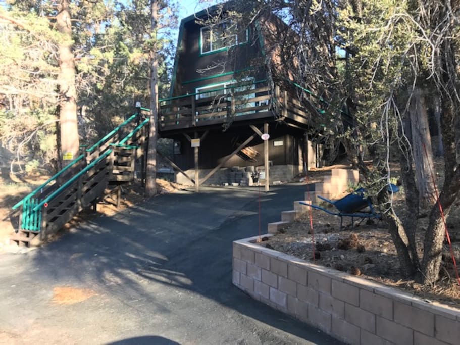We expanded the driveway this year so now you can park 2 cars up and down and one along the wall.