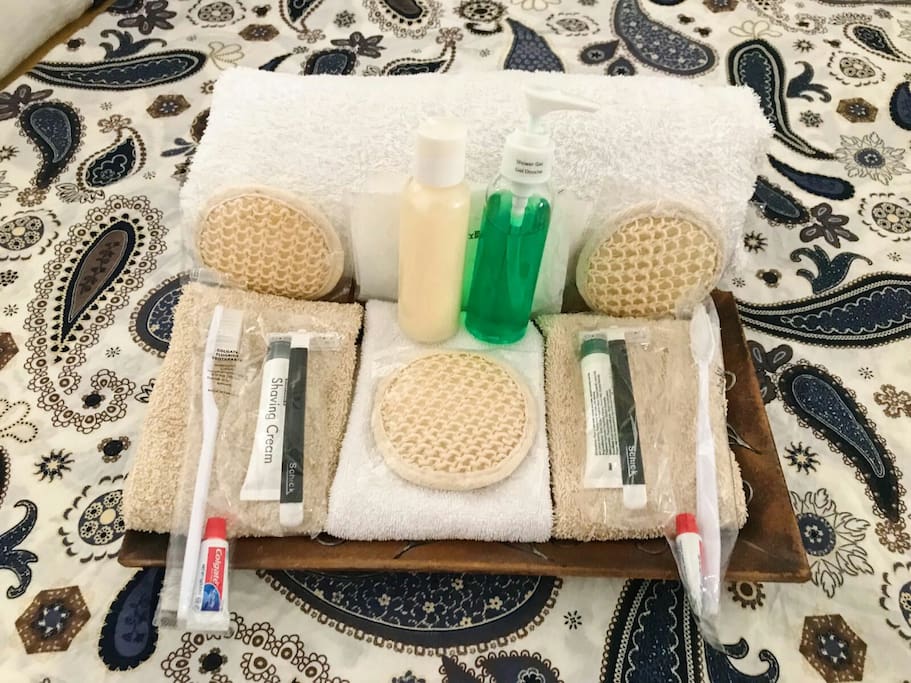 La habitacion incluye algunos productos basicos de higiene personal, Toallas, cepillo,crema dental, cuchillas de afeitar, pantuflas, shampoo y gel de ducha. Todo totalmente gratuito.