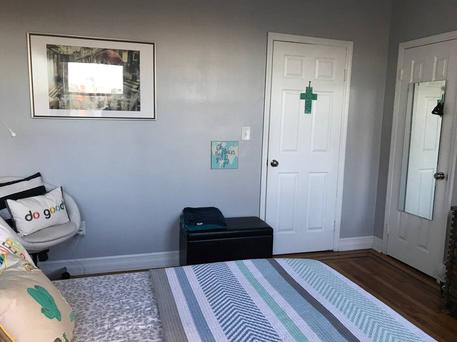 Towels and closet with hangers