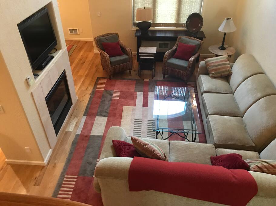Aerial view of the living room.