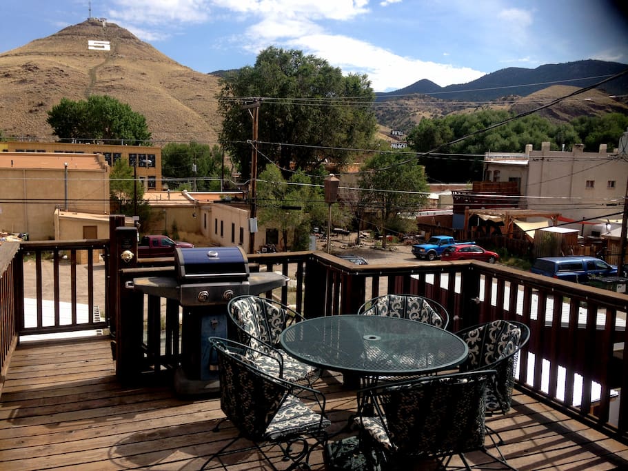 Back patio gets morning sun and mountain views, overlooking downtown Salida